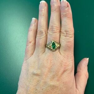 Vintage black hills gold  with Emerald Green Stone